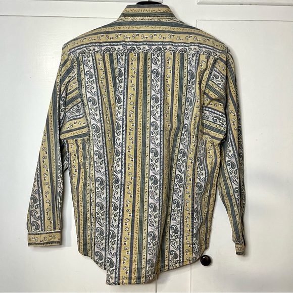 Vintage 90s Sudden Impact Paisley Western Striped Chambray Denim Button Up Shirt - Picture 4 of 5